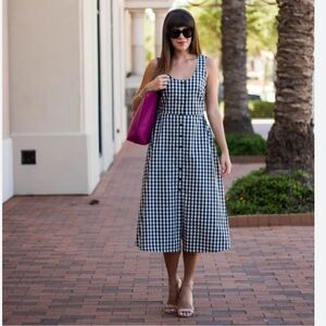 Who What Wear Gingham Cutout Midi Dress Black and White Sz small